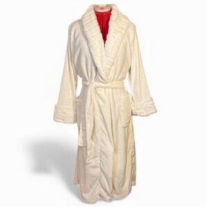 Carole Hochman White Long Plush Bath Robe with Fluffy Shawl Collar Size Medium